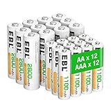 EBL AA AAA Akku Pack 24 Stück - AA Akku 2800mAh 12...